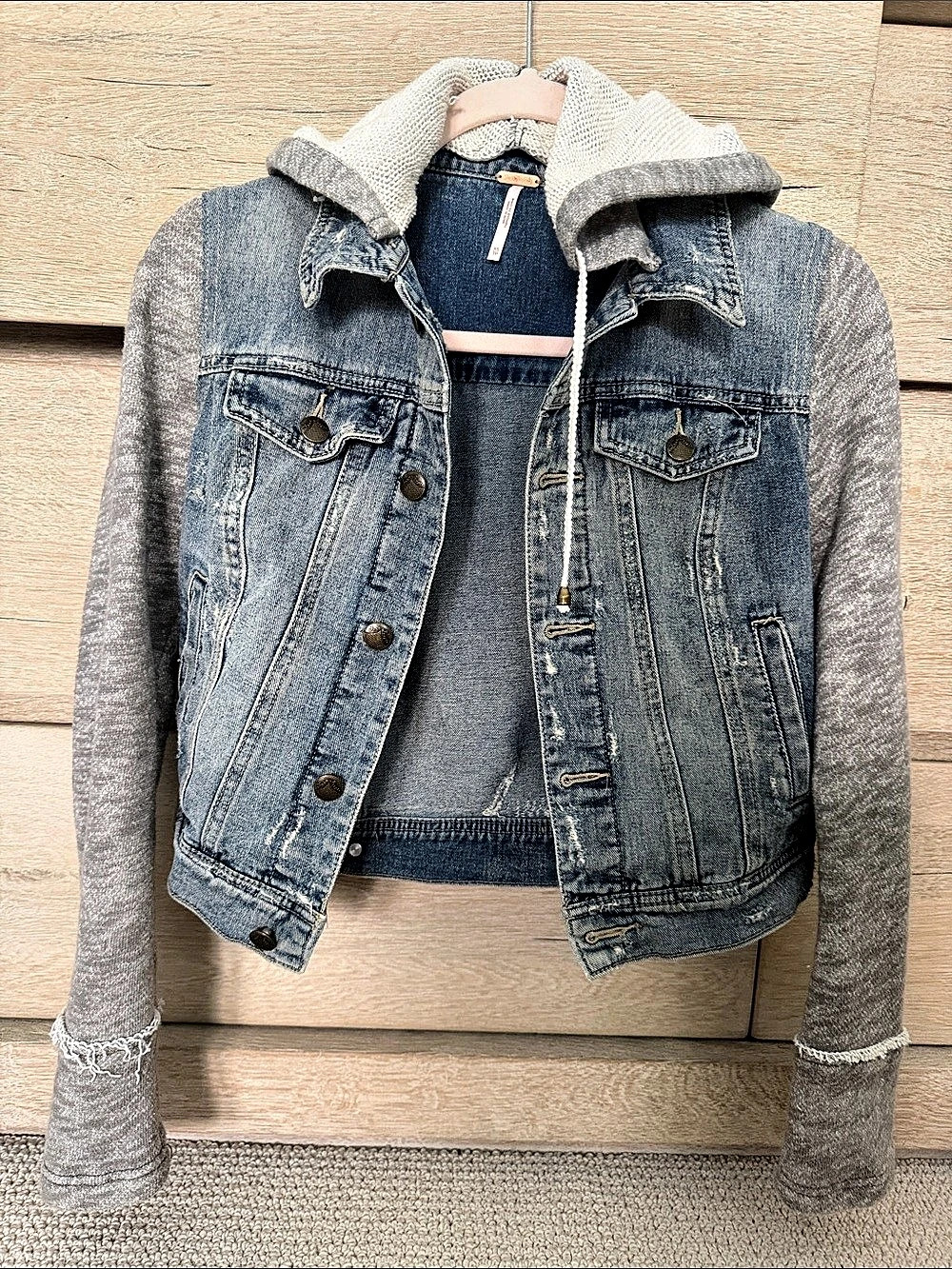 Free People Women's Hooded Denim / sweatshirt Jacket Size XS
